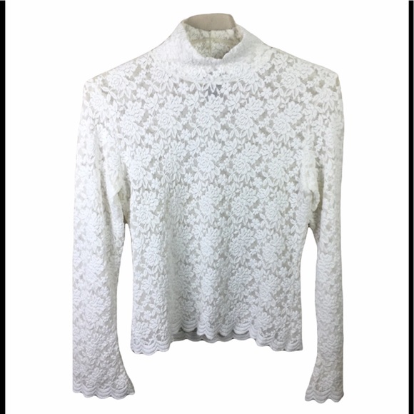 Forenza Tops - Forenza  mock neck lace semi sheer mesh blouse